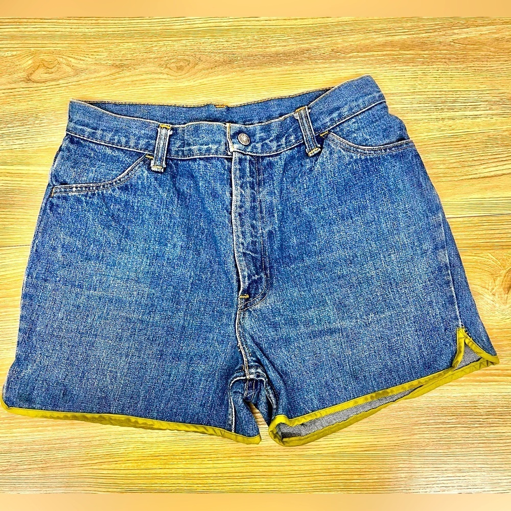 1973 Vintage Levis "For Me" Bell Bottom Modified Cut-Off Shorts Orange Tab